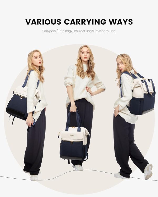 LOVEVOOK Laptop Backpack for Women, 15.6 Inch Work Laptop Bag with USB Port, Fashion Teacher Nurse Backpack Purse, Waterproof Travel Computer Backpack with Organizer Bag, 2PCS, Beige-Khaki - Image 96