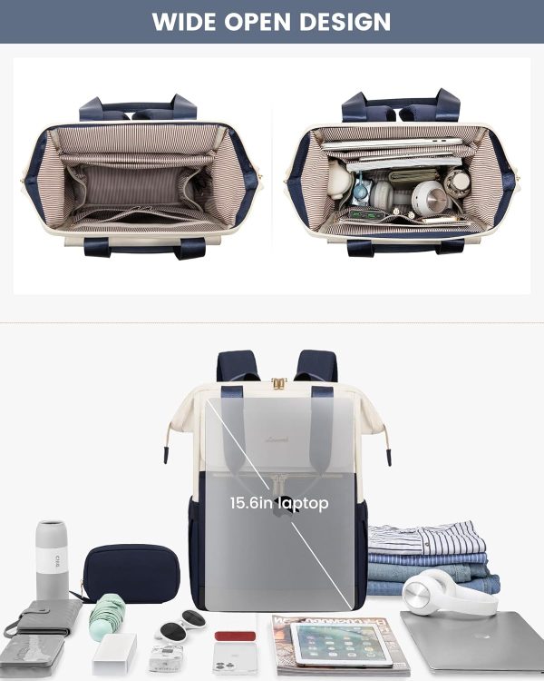 LOVEVOOK Laptop Backpack for Women, 15.6 Inch Work Laptop Bag with USB Port, Fashion Teacher Nurse Backpack Purse, Waterproof Travel Computer Backpack with Organizer Bag, 2PCS, Beige-Khaki - Image 98