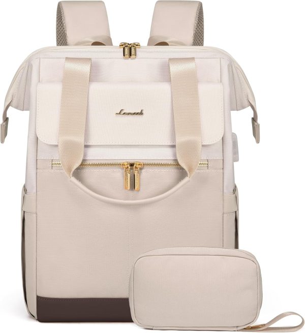 LOVEVOOK Laptop Backpack for Women, 15.6 Inch Work Laptop Bag with USB Port, Fashion Teacher Nurse Backpack Purse, Waterproof Travel Computer Backpack with Organizer Bag, 2PCS, Beige-Khaki - Image 100