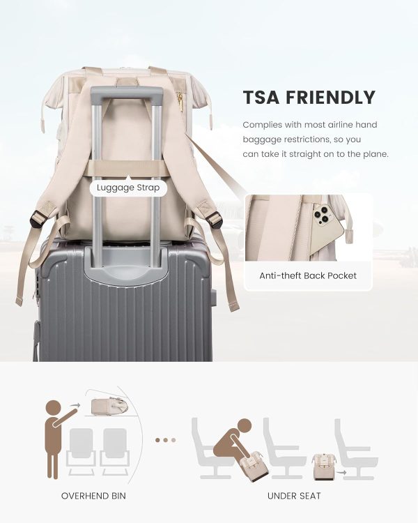 LOVEVOOK Laptop Backpack for Women, 15.6 Inch Work Laptop Bag with USB Port, Fashion Teacher Nurse Backpack Purse, Waterproof Travel Computer Backpack with Organizer Bag, 2PCS, Beige-Khaki - Image 104