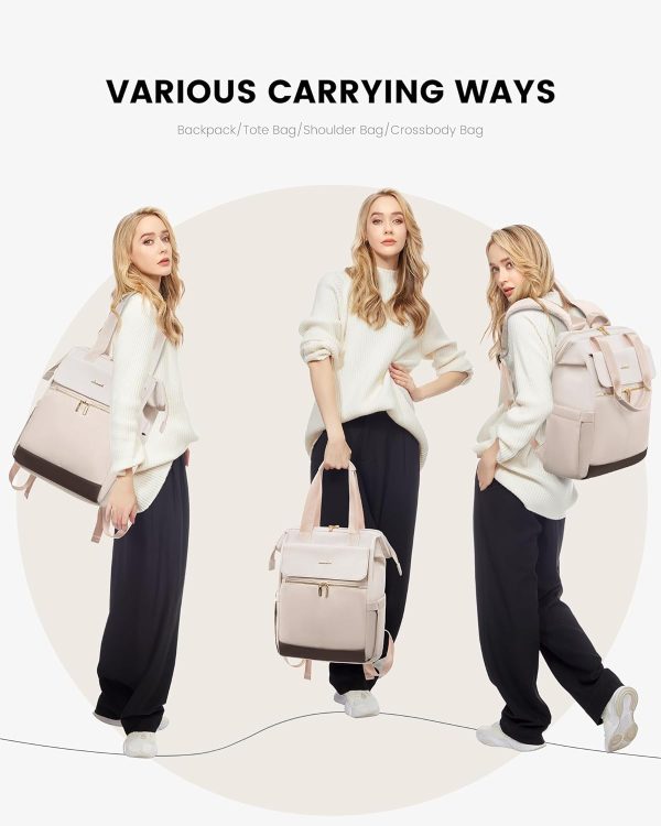 LOVEVOOK Laptop Backpack for Women, 15.6 Inch Work Laptop Bag with USB Port, Fashion Teacher Nurse Backpack Purse, Waterproof Travel Computer Backpack with Organizer Bag, 2PCS, Beige-Khaki - Image 105