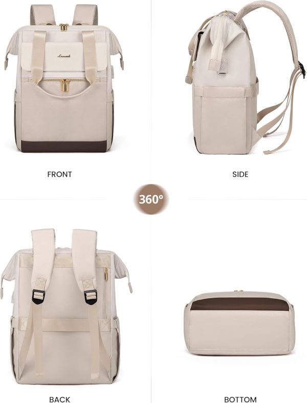 LOVEVOOK Laptop Backpack for Women, 15.6 Inch Work Laptop Bag with USB Port, Fashion Teacher Nurse Backpack Purse, Waterproof Travel Computer Backpack with Organizer Bag, 2PCS, Beige-Khaki - Image 108