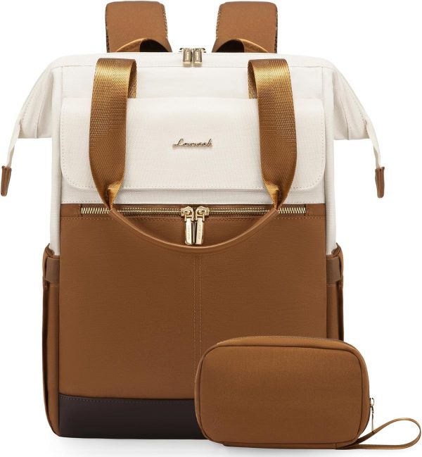 LOVEVOOK Laptop Backpack for Women, 15.6 Inch Work Laptop Bag with USB Port, Fashion Teacher Nurse Backpack Purse, Waterproof Travel Computer Backpack with Organizer Bag, 2PCS, Beige-Khaki - Image 109