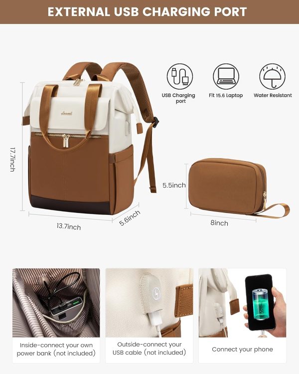LOVEVOOK Laptop Backpack for Women, 15.6 Inch Work Laptop Bag with USB Port, Fashion Teacher Nurse Backpack Purse, Waterproof Travel Computer Backpack with Organizer Bag, 2PCS, Beige-Khaki - Image 112
