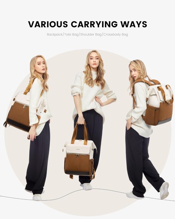 LOVEVOOK Laptop Backpack for Women, 15.6 Inch Work Laptop Bag with USB Port, Fashion Teacher Nurse Backpack Purse, Waterproof Travel Computer Backpack with Organizer Bag, 2PCS, Beige-Khaki - Image 114