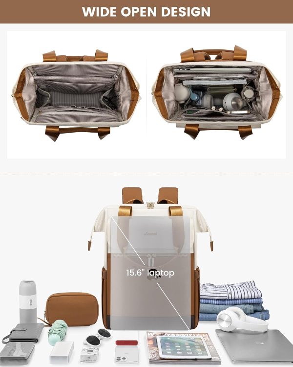 LOVEVOOK Laptop Backpack for Women, 15.6 Inch Work Laptop Bag with USB Port, Fashion Teacher Nurse Backpack Purse, Waterproof Travel Computer Backpack with Organizer Bag, 2PCS, Beige-Khaki - Image 116