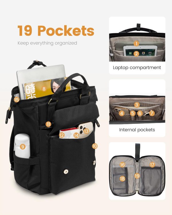 LOVEVOOK Laptop Backpack for Women Work Travel Backpack Purse, Commuter Business Computer Bag Teacher Nurse Bags, College School Backpack Student Bookbag with Multi-Pockets, 15.6 Inch, Black-brown - Image 219