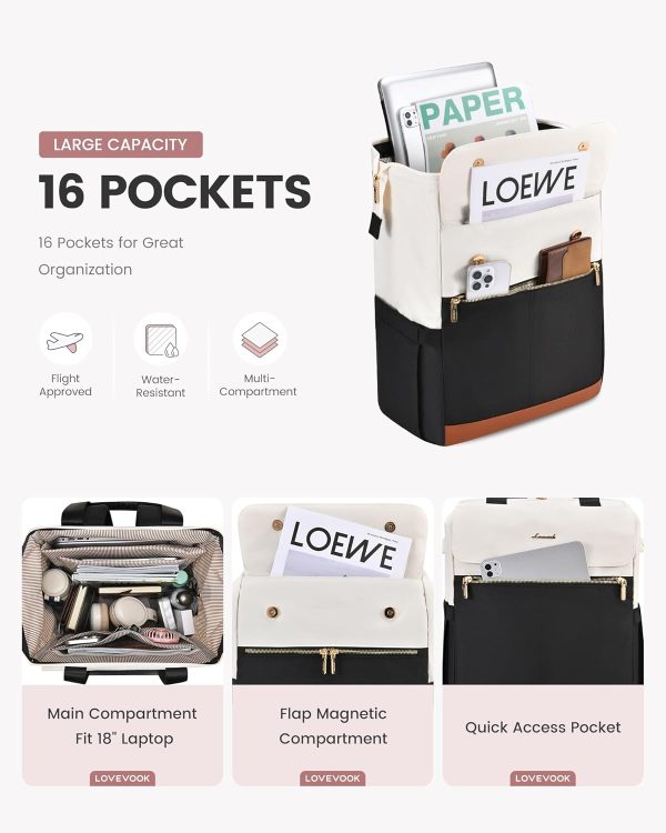 LOVEVOOK Laptop Backpack for Women, 15.6 Inch Work Laptop Bag with USB Port, Fashion Teacher Nurse Backpack Purse, Waterproof Travel Computer Backpack with Organizer Bag, 2PCS, Beige-Khaki - Image 119
