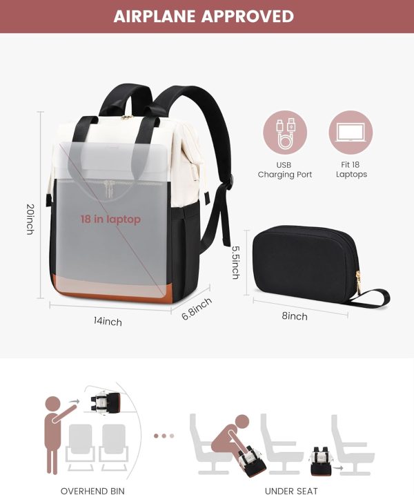 LOVEVOOK Laptop Backpack for Women, 15.6 Inch Work Laptop Bag with USB Port, Fashion Teacher Nurse Backpack Purse, Waterproof Travel Computer Backpack with Organizer Bag, 2PCS, Beige-Khaki - Image 120