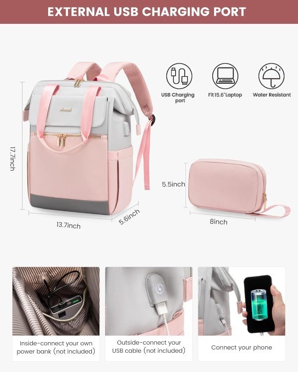LOVEVOOK Laptop Backpack for Women, 15.6 Inch Work Laptop Bag with USB Port, Fashion Teacher Nurse Backpack Purse, Waterproof Travel Computer Backpack with Organizer Bag, 2PCS, Beige-Khaki - Image 130