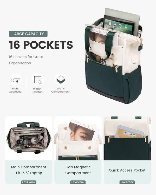 LOVEVOOK Laptop Backpack for Women, 15.6 Inch Work Laptop Bag with USB Port, Fashion Teacher Nurse Backpack Purse, Waterproof Travel Computer Backpack with Organizer Bag, 2PCS, Beige-Khaki - Image 137