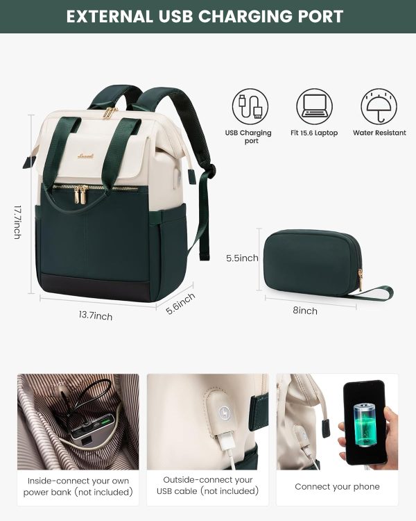LOVEVOOK Laptop Backpack for Women, 15.6 Inch Work Laptop Bag with USB Port, Fashion Teacher Nurse Backpack Purse, Waterproof Travel Computer Backpack with Organizer Bag, 2PCS, Beige-Khaki - Image 139