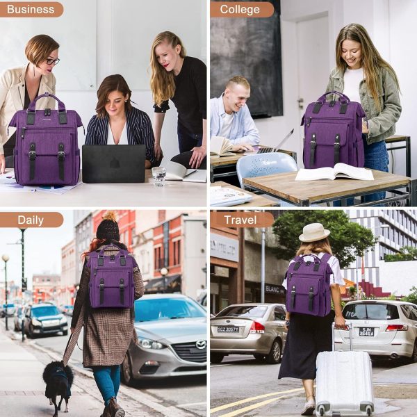 LOVEVOOK Laptop Backpack for Women Work Travel Backpack Purse, Commuter Business Computer Bag Teacher Nurse Bags, College School Backpack Student Bookbag with Multi-Pockets, 15.6 Inch, Black-brown - Image 236