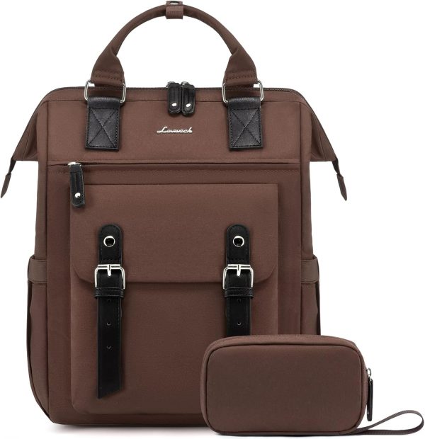 LOVEVOOK Laptop Backpack for Women Work Travel Backpack Purse, Commuter Business Computer Bag Teacher Nurse Bags, College School Backpack Student Bookbag with Multi-Pockets, 15.6 Inch, Black-brown - Image 237