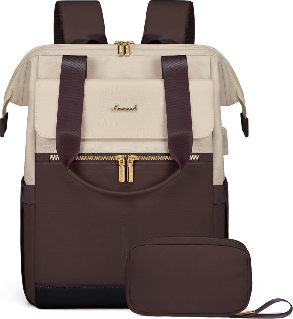 LOVEVOOK Laptop Backpack for Women, 15.6 Inch Work Laptop Bag with USB Port, Fashion Teacher Nurse Backpack Purse, Waterproof Travel Computer Backpack with Organizer Bag, 2PCS, Beige-Khaki - Image 145