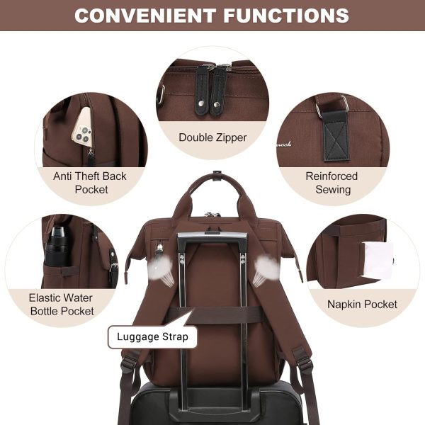 LOVEVOOK Laptop Backpack for Women Work Travel Backpack Purse, Commuter Business Computer Bag Teacher Nurse Bags, College School Backpack Student Bookbag with Multi-Pockets, 15.6 Inch, Black-brown - Image 240
