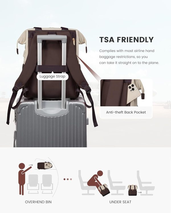 LOVEVOOK Laptop Backpack for Women, 15.6 Inch Work Laptop Bag with USB Port, Fashion Teacher Nurse Backpack Purse, Waterproof Travel Computer Backpack with Organizer Bag, 2PCS, Beige-Khaki - Image 148