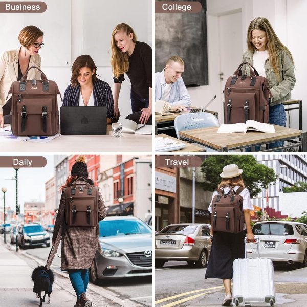 LOVEVOOK Laptop Backpack for Women Work Travel Backpack Purse, Commuter Business Computer Bag Teacher Nurse Bags, College School Backpack Student Bookbag with Multi-Pockets, 15.6 Inch, Black-brown - Image 242