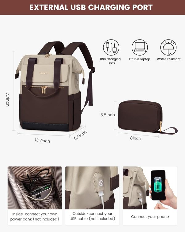 LOVEVOOK Laptop Backpack for Women, 15.6 Inch Work Laptop Bag with USB Port, Fashion Teacher Nurse Backpack Purse, Waterproof Travel Computer Backpack with Organizer Bag, 2PCS, Beige-Khaki - Image 149