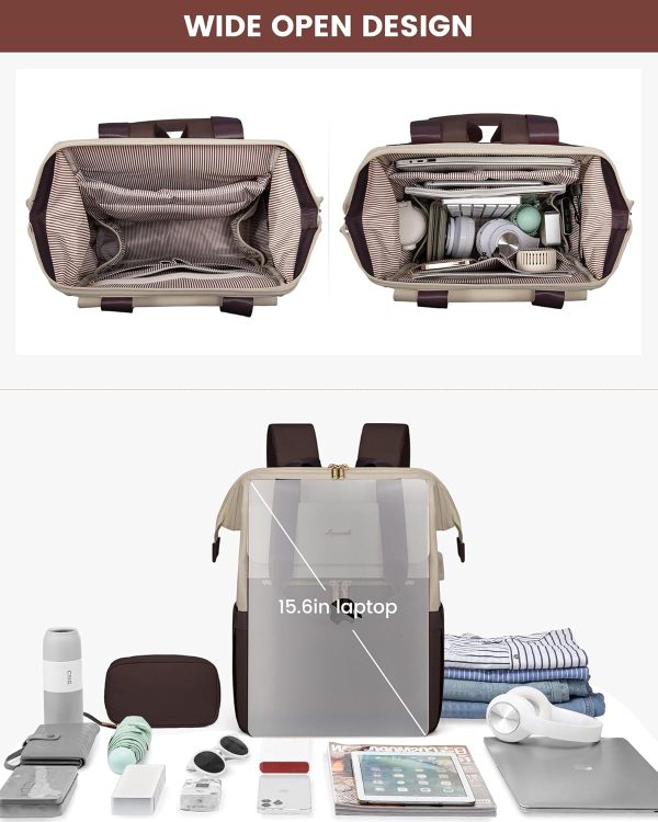 LOVEVOOK Laptop Backpack for Women, 15.6 Inch Work Laptop Bag with USB Port, Fashion Teacher Nurse Backpack Purse, Waterproof Travel Computer Backpack with Organizer Bag, 2PCS, Beige-Khaki - Image 152