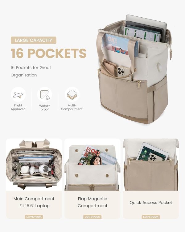 LOVEVOOK Laptop Backpack for Women, 15.6 Inch Work Laptop Bag with USB Port, Fashion Teacher Nurse Backpack Purse, Waterproof Travel Computer Backpack with Organizer Bag, 2PCS, Beige-Khaki - Image 154