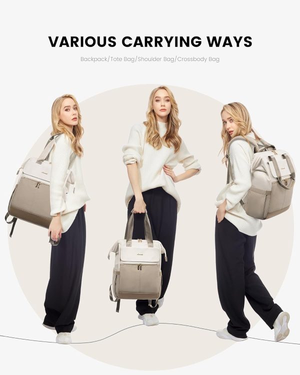 LOVEVOOK Laptop Backpack for Women, 15.6 Inch Work Laptop Bag with USB Port, Fashion Teacher Nurse Backpack Purse, Waterproof Travel Computer Backpack with Organizer Bag, 2PCS, Beige-Khaki - Image 158