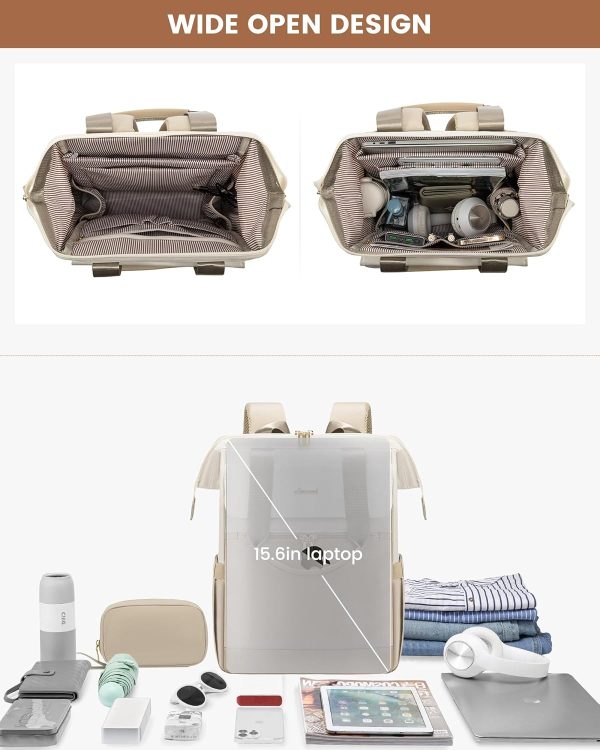 LOVEVOOK Laptop Backpack for Women, 15.6 Inch Work Laptop Bag with USB Port, Fashion Teacher Nurse Backpack Purse, Waterproof Travel Computer Backpack with Organizer Bag, 2PCS, Beige-Khaki - Image 160