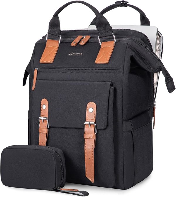 LOVEVOOK Laptop Backpack for Women Work Travel Backpack Purse, Commuter Business Computer Bag Teacher Nurse Bags, College School Backpack Student Bookbag with Multi-Pockets, 15.6 Inch, Black-brown - Image 251