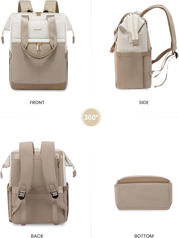 LOVEVOOK Laptop Backpack for Women, 15.6 Inch Work Laptop Bag with USB Port, Fashion Teacher Nurse Backpack Purse, Waterproof Travel Computer Backpack with Organizer Bag, 2PCS, Beige-Khaki - Image 161