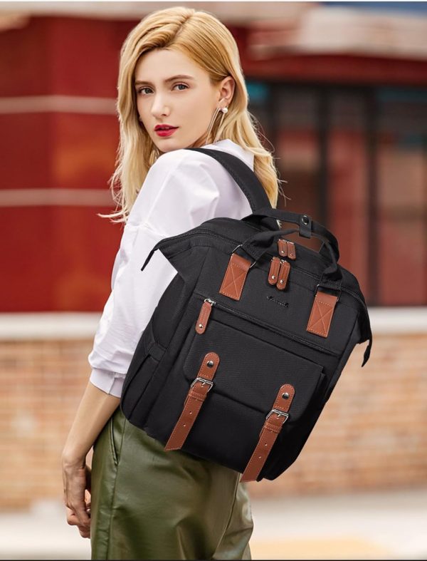 LOVEVOOK Laptop Backpack for Women Work Travel Backpack Purse, Commuter Business Computer Bag Teacher Nurse Bags, College School Backpack Student Bookbag with Multi-Pockets, 15.6 Inch, Black-brown - Image 252