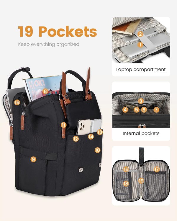 LOVEVOOK Laptop Backpack for Women Work Travel Backpack Purse, Commuter Business Computer Bag Teacher Nurse Bags, College School Backpack Student Bookbag with Multi-Pockets, 15.6 Inch, Black-brown - Image 253