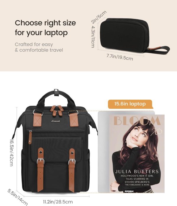 LOVEVOOK Laptop Backpack for Women Work Travel Backpack Purse, Commuter Business Computer Bag Teacher Nurse Bags, College School Backpack Student Bookbag with Multi-Pockets, 15.6 Inch, Black-brown - Image 257