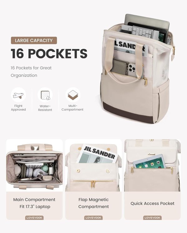LOVEVOOK Laptop Backpack for Women, 15.6 Inch Work Laptop Bag with USB Port, Fashion Teacher Nurse Backpack Purse, Waterproof Travel Computer Backpack with Organizer Bag, 2PCS, Beige-Khaki - Image 168
