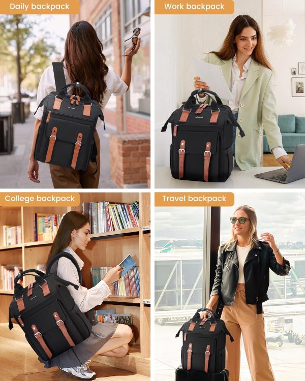 LOVEVOOK Laptop Backpack for Women Work Travel Backpack Purse, Commuter Business Computer Bag Teacher Nurse Bags, College School Backpack Student Bookbag with Multi-Pockets, 15.6 Inch, Black-brown - Image 258