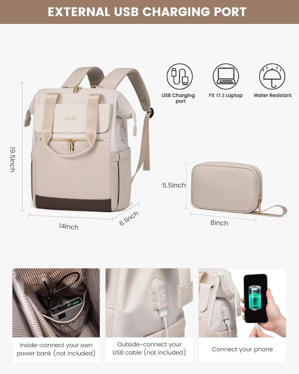 LOVEVOOK Laptop Backpack for Women, 15.6 Inch Work Laptop Bag with USB Port, Fashion Teacher Nurse Backpack Purse, Waterproof Travel Computer Backpack with Organizer Bag, 2PCS, Beige-Khaki - Image 169