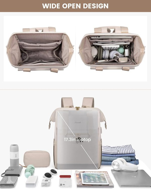 LOVEVOOK Laptop Backpack for Women, 15.6 Inch Work Laptop Bag with USB Port, Fashion Teacher Nurse Backpack Purse, Waterproof Travel Computer Backpack with Organizer Bag, 2PCS, Beige-Khaki - Image 170