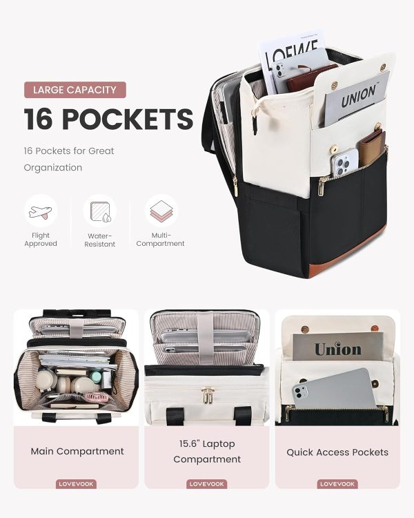 LOVEVOOK Laptop Backpack for Women, 15.6 Inch Work Laptop Bag with USB Port, Fashion Teacher Nurse Backpack Purse, Waterproof Travel Computer Backpack with Organizer Bag, 2PCS, Beige-Khaki - Image 172