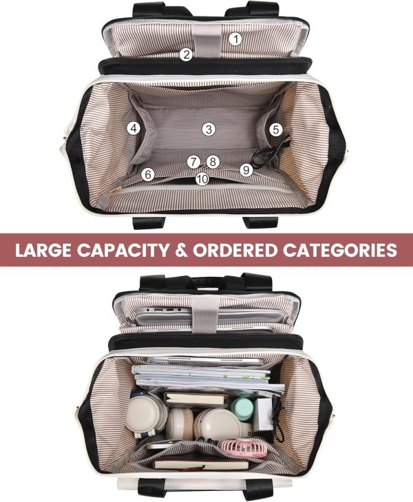 LOVEVOOK Laptop Backpack for Women, 15.6 Inch Work Laptop Bag with USB Port, Fashion Teacher Nurse Backpack Purse, Waterproof Travel Computer Backpack with Organizer Bag, 2PCS, Beige-Khaki - Image 175