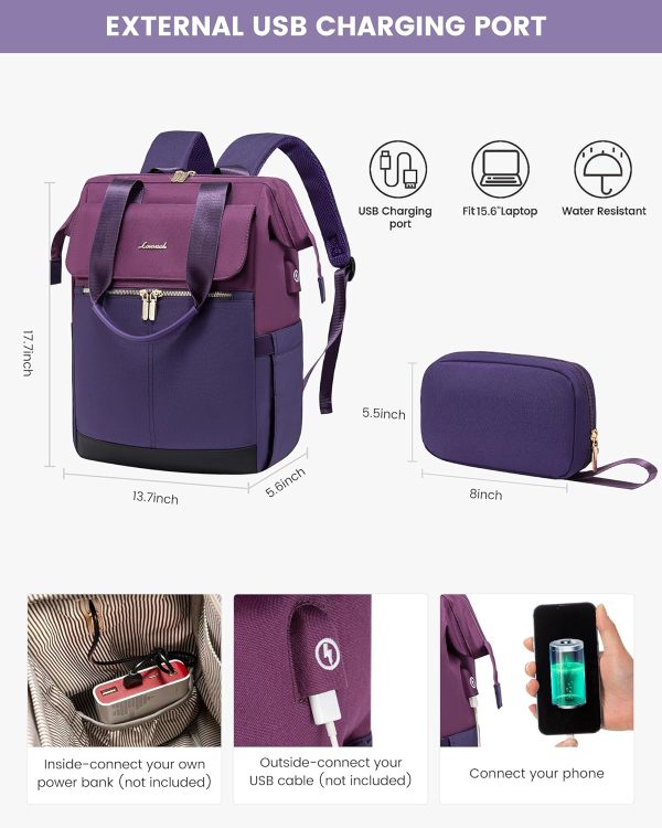 LOVEVOOK Laptop Backpack for Women, 15.6 Inch Work Laptop Bag with USB Port, Fashion Teacher Nurse Backpack Purse, Waterproof Travel Computer Backpack with Organizer Bag, 2PCS, Beige-Khaki - Image 181