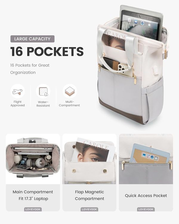 LOVEVOOK Laptop Backpack for Women, 15.6 Inch Work Laptop Bag with USB Port, Fashion Teacher Nurse Backpack Purse, Waterproof Travel Computer Backpack with Organizer Bag, 2PCS, Beige-Khaki - Image 187