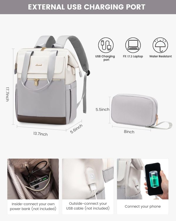 LOVEVOOK Laptop Backpack for Women, 15.6 Inch Work Laptop Bag with USB Port, Fashion Teacher Nurse Backpack Purse, Waterproof Travel Computer Backpack with Organizer Bag, 2PCS, Beige-Khaki - Image 188
