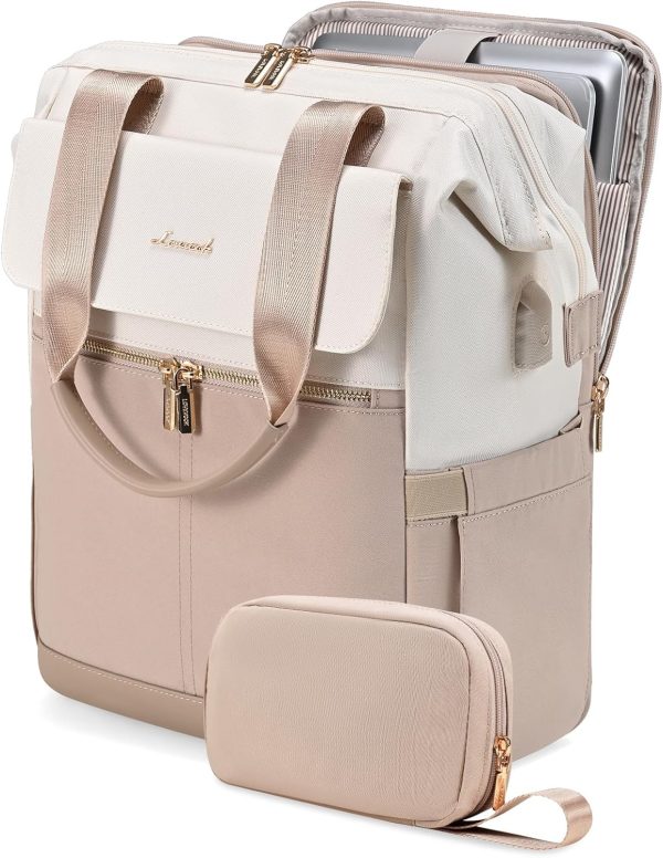 LOVEVOOK Laptop Backpack for Women, 15.6 Inch Work Laptop Bag with USB Port, Fashion Teacher Nurse Backpack Purse, Waterproof Travel Computer Backpack with Organizer Bag, 2PCS, Beige-Khaki - Image 190