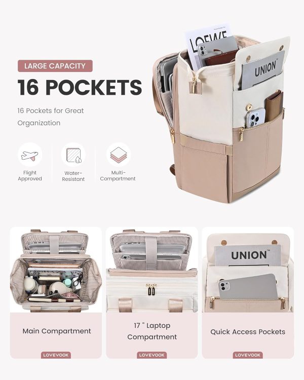 LOVEVOOK Laptop Backpack for Women, 15.6 Inch Work Laptop Bag with USB Port, Fashion Teacher Nurse Backpack Purse, Waterproof Travel Computer Backpack with Organizer Bag, 2PCS, Beige-Khaki - Image 191