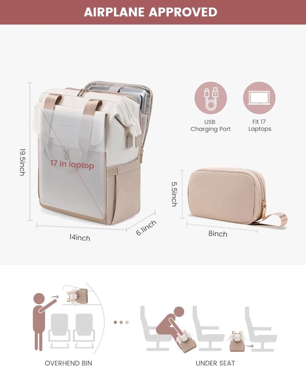 LOVEVOOK Laptop Backpack for Women, 15.6 Inch Work Laptop Bag with USB Port, Fashion Teacher Nurse Backpack Purse, Waterproof Travel Computer Backpack with Organizer Bag, 2PCS, Beige-Khaki - Image 192