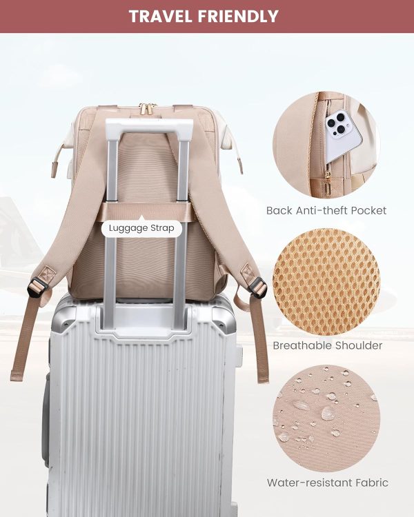 LOVEVOOK Laptop Backpack for Women, 15.6 Inch Work Laptop Bag with USB Port, Fashion Teacher Nurse Backpack Purse, Waterproof Travel Computer Backpack with Organizer Bag, 2PCS, Beige-Khaki - Image 193