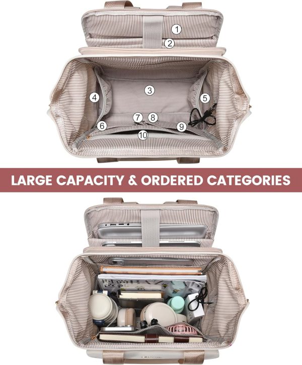 LOVEVOOK Laptop Backpack for Women, 15.6 Inch Work Laptop Bag with USB Port, Fashion Teacher Nurse Backpack Purse, Waterproof Travel Computer Backpack with Organizer Bag, 2PCS, Beige-Khaki - Image 194
