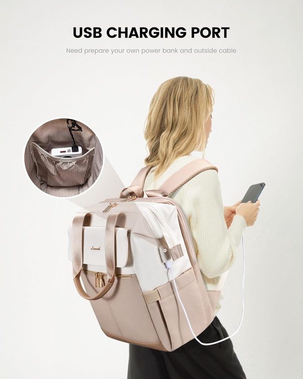 LOVEVOOK Laptop Backpack for Women, 15.6 Inch Work Laptop Bag with USB Port, Fashion Teacher Nurse Backpack Purse, Waterproof Travel Computer Backpack with Organizer Bag, 2PCS, Beige-Khaki - Image 195