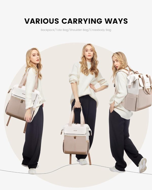 LOVEVOOK Laptop Backpack for Women, 15.6 Inch Work Laptop Bag with USB Port, Fashion Teacher Nurse Backpack Purse, Waterproof Travel Computer Backpack with Organizer Bag, 2PCS, Beige-Khaki - Image 196