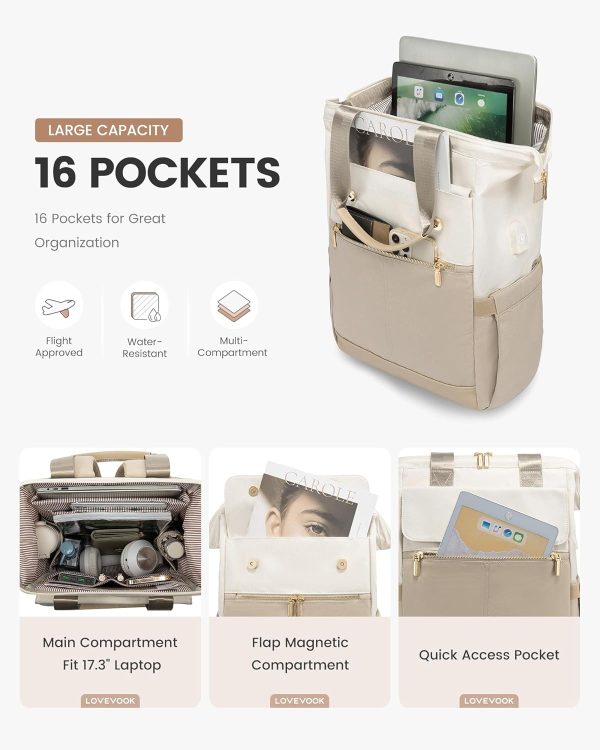 LOVEVOOK Laptop Backpack for Women, 15.6 Inch Work Laptop Bag with USB Port, Fashion Teacher Nurse Backpack Purse, Waterproof Travel Computer Backpack with Organizer Bag, 2PCS, Beige-Khaki - Image 197