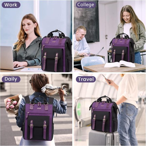 LOVEVOOK Laptop Backpack for Women Work Travel Backpack Purse, Commuter Business Computer Bag Teacher Nurse Bags, College School Backpack Student Bookbag with Multi-Pockets, 15.6 Inch, Black-brown - Image 289